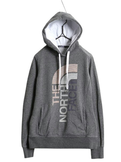 ノースフェイス プリント スウェット フード パーカー レディース S 古着 The North Face プルオーバー 裏起毛 トレーナー ツートン 灰 白