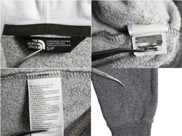 ノースフェイス プリント スウェット フード パーカー レディース S 古着 The North Face プルオーバー 裏起毛 トレーナー ツートン 灰 白