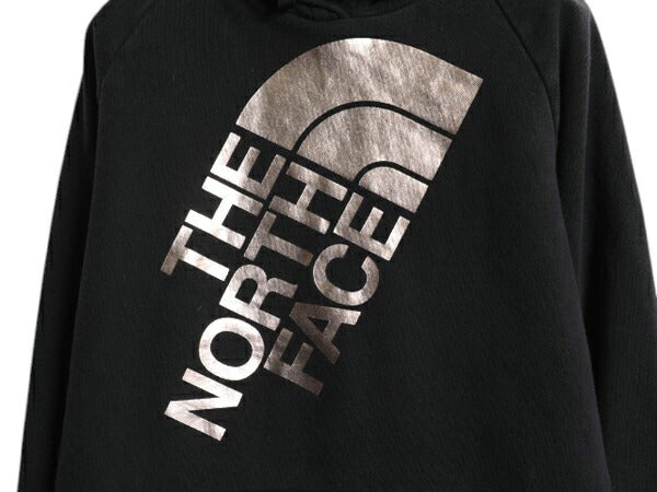 ノースフェイス プリント スウェット フード パーカー レディース М / 古着 黒 The North Face プルオーバー 裏起毛 トレーナー ブラック