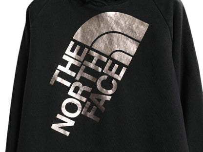 ノースフェイス プリント スウェット フード パーカー レディース М / 古着 黒 The North Face プルオーバー 裏起毛 トレーナー ブラック