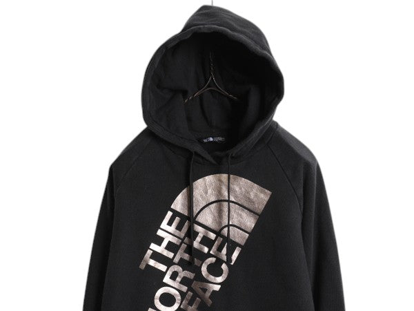 ノースフェイス プリント スウェット フード パーカー レディース М / 古着 黒 The North Face プルオーバー 裏起毛 トレーナー ブラック