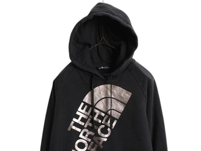 ノースフェイス プリント スウェット フード パーカー レディース М / 古着 黒 The North Face プルオーバー 裏起毛 トレーナー ブラック