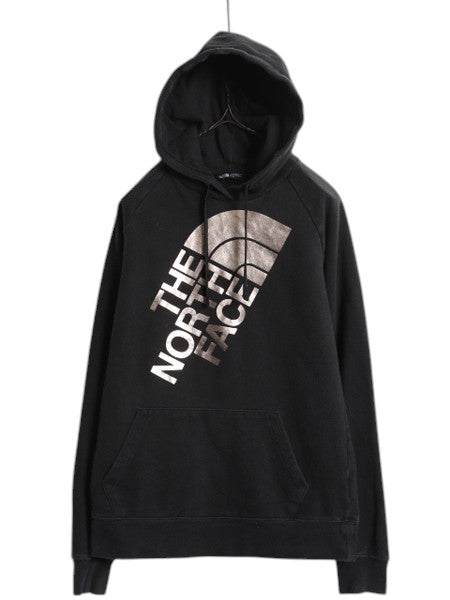 ノースフェイス プリント スウェット フード パーカー レディース М / 古着 黒 The North Face プルオーバー 裏起毛 トレーナー ブラック