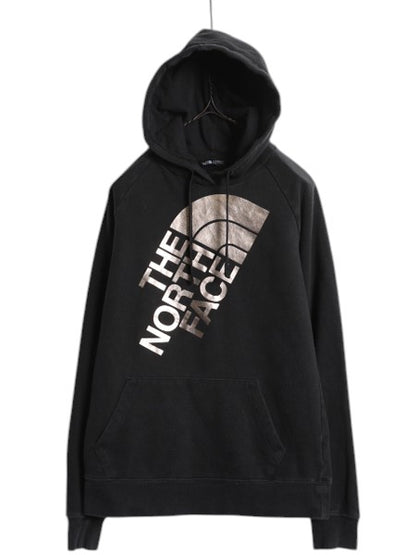 ノースフェイス プリント スウェット フード パーカー レディース М / 古着 黒 The North Face プルオーバー 裏起毛 トレーナー ブラック