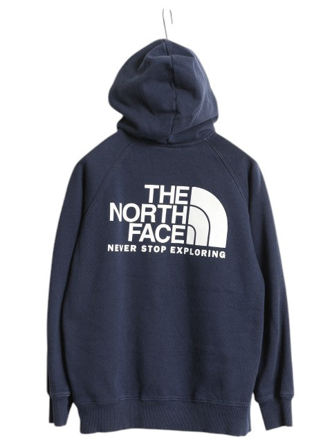 ノースフェイス 両面 プリント スウェット フード パーカー レディース S / The North Face プルオーバー トレーナー アウトドア 裏起毛 紺