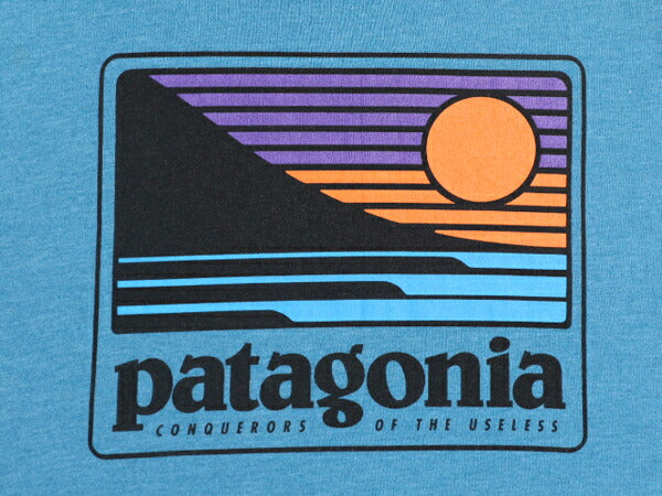 17年製 パタゴニア プリント 半袖 Tシャツ メンズ L 古着 Patagonia アウトドア グラフィック アート スリムフィット クルーネック ブルー