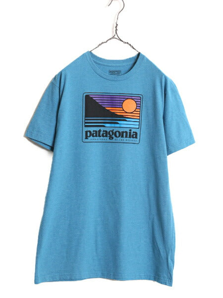 17年製 パタゴニア プリント 半袖 Tシャツ メンズ L 古着 Patagonia アウトドア グラフィック アート スリムフィット クルーネック ブルー