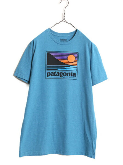 17年製 パタゴニア プリント 半袖 Tシャツ メンズ L 古着 Patagonia アウトドア グラフィック アート スリムフィット クルーネック ブルー