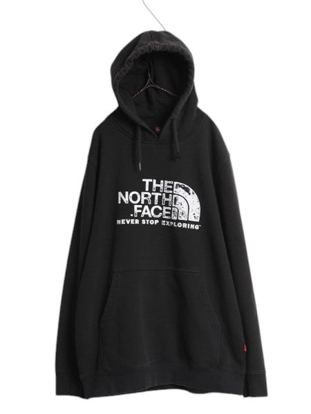 The North Face engelbert strauss プリント スウェット フード パーカー メンズ XL アウトドア トレーナー プルオーバー 大きいサイズ 黒