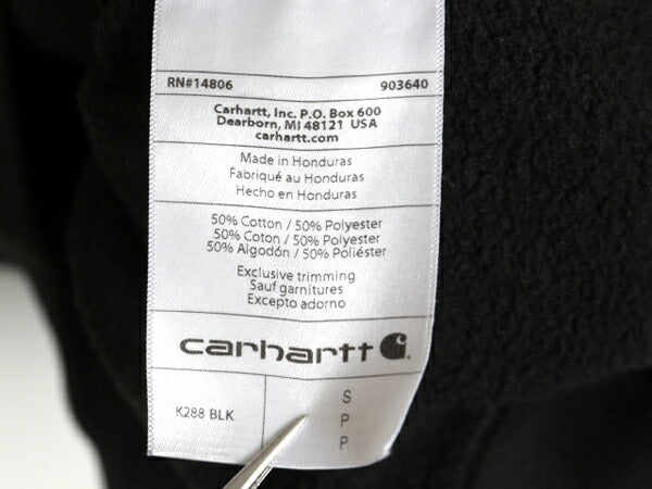カーハート 袖 プリント スウェット フード パーカー メンズ S / 古着 CARHARTT トレーナー プルオーバー 裏起毛 ミドルウェイト ブラック