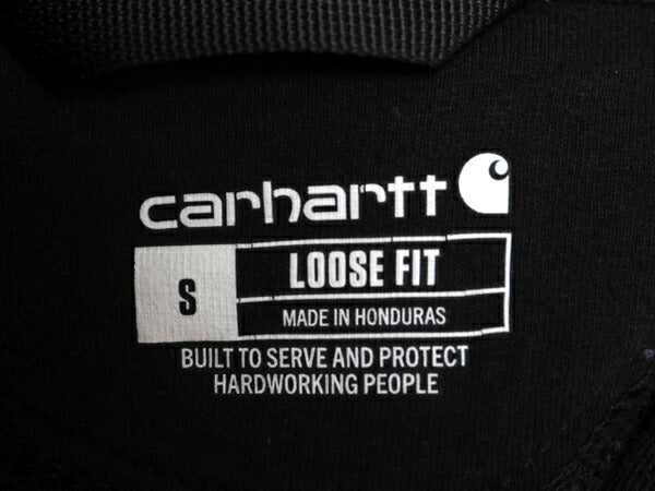 カーハート 袖 プリント スウェット フード パーカー メンズ S / 古着 CARHARTT トレーナー プルオーバー 裏起毛 ミドルウェイト ブラック