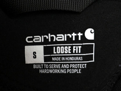 カーハート 袖 プリント スウェット フード パーカー メンズ S / 古着 CARHARTT トレーナー プルオーバー 裏起毛 ミドルウェイト ブラック