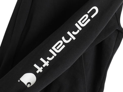 カーハート 袖 プリント スウェット フード パーカー メンズ S / 古着 CARHARTT トレーナー プルオーバー 裏起毛 ミドルウェイト ブラック