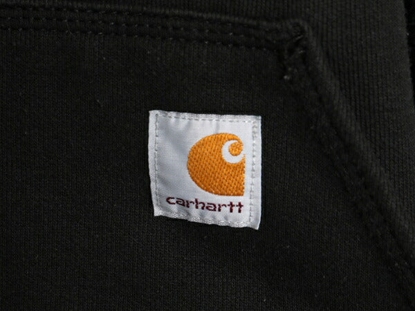 カーハート 袖 プリント スウェット フード パーカー メンズ S / 古着 CARHARTT トレーナー プルオーバー 裏起毛 ミドルウェイト ブラック
