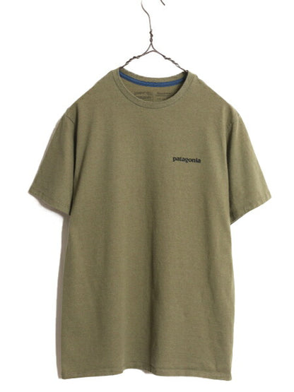 22年製 パタゴニア 両面 プリント 半袖 Tシャツ メンズ XS / Patagonia アウトドア フィッツロイ P6 ボックスロゴ バックプリント カーキ