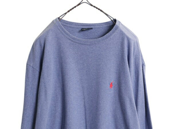 90s ポロ ラルフローレン 長袖 Tシャツ メンズ L オールド ロンT ワンポイント ロングスリーブ カットソー クルーネック ヘビーウェイト 青