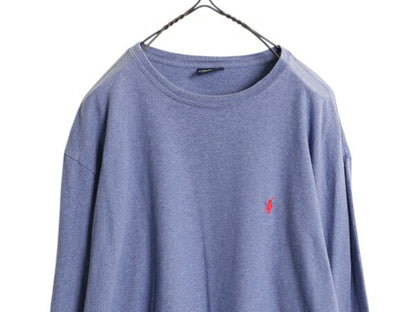 90s ポロ ラルフローレン 長袖 Tシャツ メンズ L オールド ロンT ワンポイント ロングスリーブ カットソー クルーネック ヘビーウェイト 青