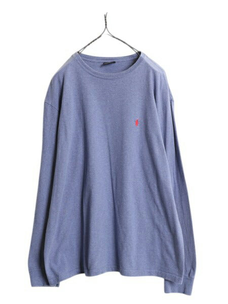 90s ポロ ラルフローレン 長袖 Tシャツ メンズ L オールド ロンT ワンポイント ロングスリーブ カットソー クルーネック ヘビーウェイト 青