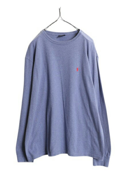 90s ポロ ラルフローレン 長袖 Tシャツ メンズ L オールド ロンT ワンポイント ロングスリーブ カットソー クルーネック ヘビーウェイト 青