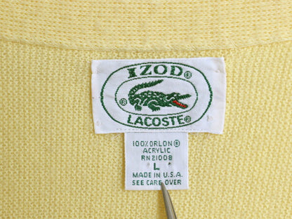 80s USA製 ラコステ アクリル ニット カーディガン メンズ レディース L 古着 ヴィンテージ IZOD LACOSTE 羽織り 前開き セーター イエロー