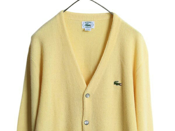 80s USA製 ラコステ アクリル ニット カーディガン メンズ レディース L 古着 ヴィンテージ IZOD LACOSTE 羽織り 前開き セーター イエロー
