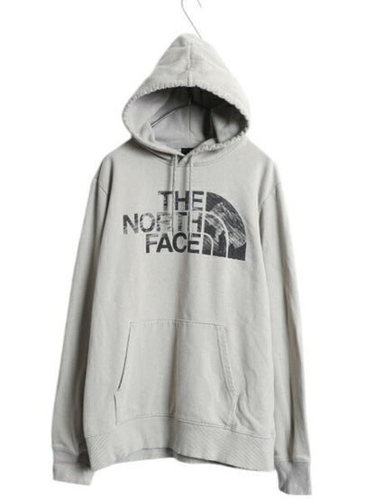 ノースフェイス プリント スウェット フード パーカー メンズ L / The North Face アウトドア プルオーバー トレーナー 裏起毛 グレージュ