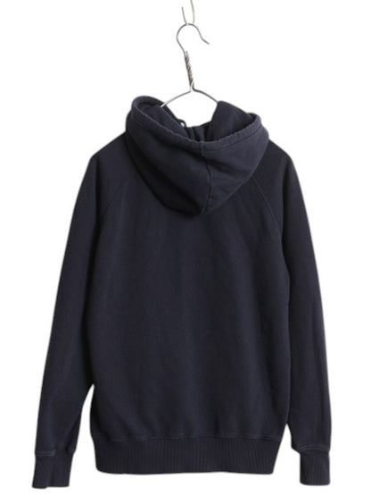 ノースフェイス プリント スウェット フード パーカー レディース S 古着 The North Face プルオーバー トレーナー 裏起毛 薄手 ネイビー