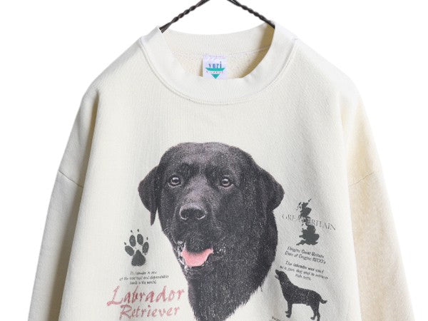 90s USA製 ドッグ アート イラスト プリント スウェット メンズ レディース XL 古着 オールド トレーナー 裏起毛 アニマル 犬 大きいサイズ