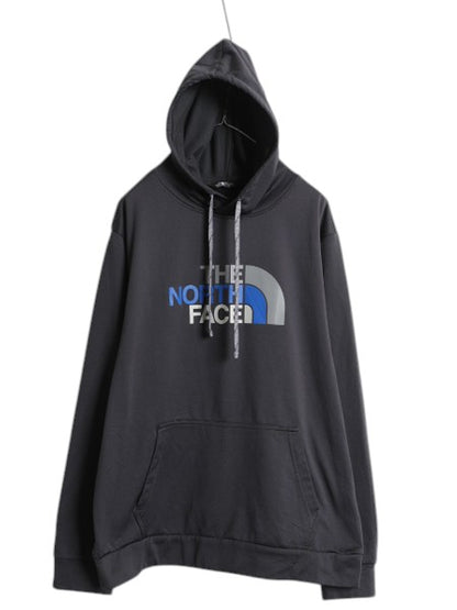 ノースフェイス プリント フード パーカー メンズ XL / プルオーバー ストレッチ ジャージ 素材 裏 フリース アウトドア 大きいサイズ 濃灰