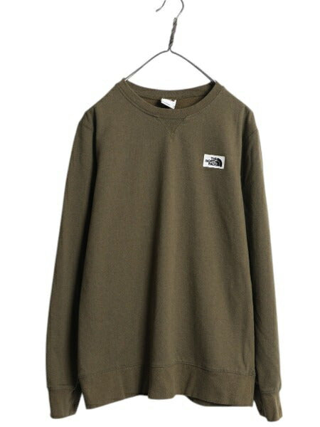 US企画 ノースフェイス ワンポイント スウェット メンズ М The North Face トレーナー 裏起毛 スエット アウトドア 薄手 カーキ オリーブ