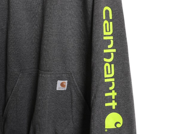 カーハート 袖 プリント スウェット フード パーカー メンズ XL / CARHARTT トレーナー 裏起毛 プルオーバー ミドルウェイト 大きいサイズ