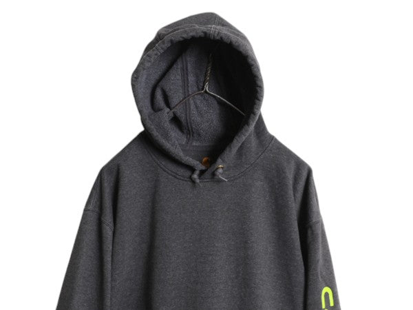 カーハート 袖 プリント スウェット フード パーカー メンズ XL / CARHARTT トレーナー 裏起毛 プルオーバー ミドルウェイト 大きいサイズ