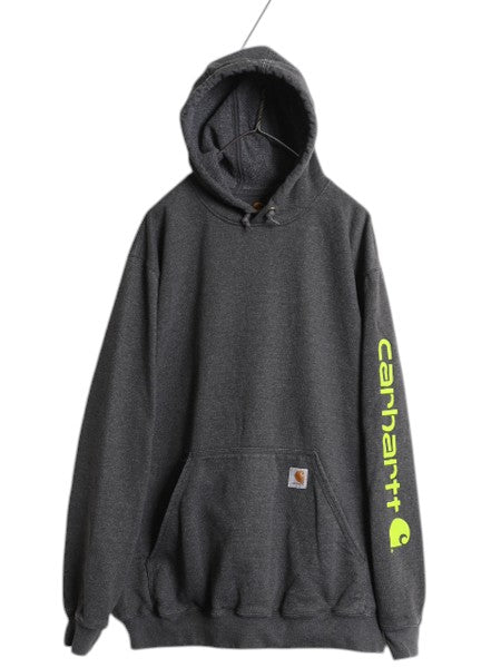 カーハート 袖 プリント スウェット フード パーカー メンズ XL / CARHARTT トレーナー 裏起毛 プルオーバー ミドルウェイト 大きいサイズ