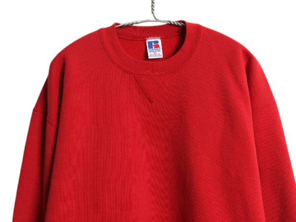 90s USA製 ラッセル 無地 スウェット メンズ レディース XL / オールド RUSSELL ブランク トレーナー 前V 裏起毛 スエット 大きいサイズ 赤