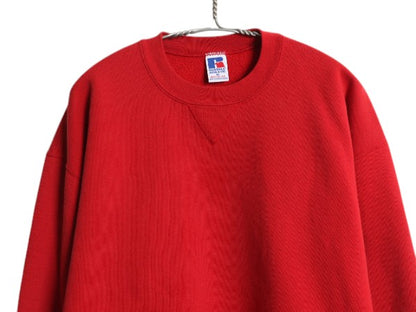 90s USA製 ラッセル 無地 スウェット メンズ レディース XL / オールド RUSSELL ブランク トレーナー 前V 裏起毛 スエット 大きいサイズ 赤