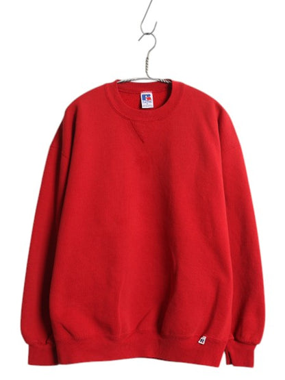 90s USA製 ラッセル 無地 スウェット メンズ レディース XL / オールド RUSSELL ブランク トレーナー 前V 裏起毛 スエット 大きいサイズ 赤