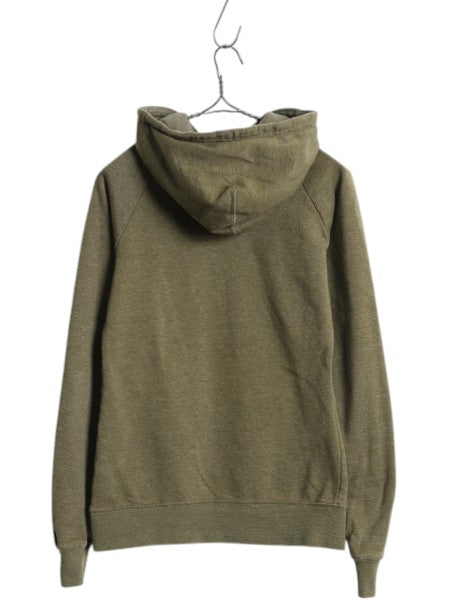 ノースフェイス プリント スウェット フード パーカー レディース S 古着 The North Face プルオーバー 裏起毛 緑 トレーナー カーキ 薄手