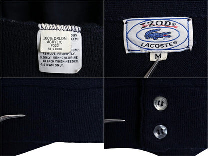 70s 80s ラコステ アクリル ニット カーディガン メンズ レディース М / ヴィンテージ IZOD LACOSTE 羽織り 前開き 糸巻タグ セーター 紺