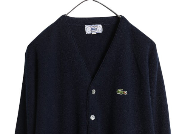 70s 80s ラコステ アクリル ニット カーディガン メンズ レディース М / ヴィンテージ IZOD LACOSTE 羽織り 前開き 糸巻タグ セーター 紺