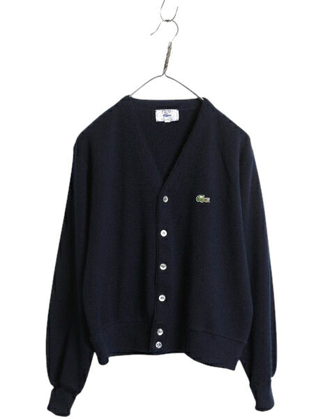 70s 80s ラコステ アクリル ニット カーディガン メンズ レディース М / ヴィンテージ IZOD LACOSTE 羽織り 前開き 糸巻タグ セーター 紺