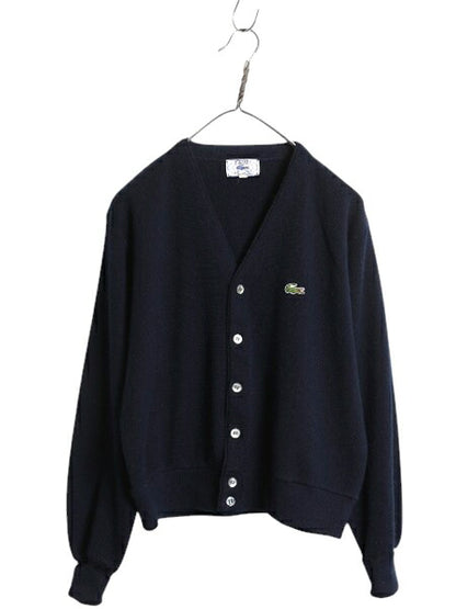 70s 80s ラコステ アクリル ニット カーディガン メンズ レディース М / ヴィンテージ IZOD LACOSTE 羽織り 前開き 糸巻タグ セーター 紺