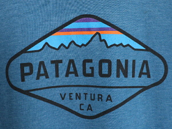 17年製 パタゴニア プリント 半袖 Tシャツ メンズ XL 古着 Patagonia アウトドア フィッツロイ クレスト グラフィック スリム フィット 青