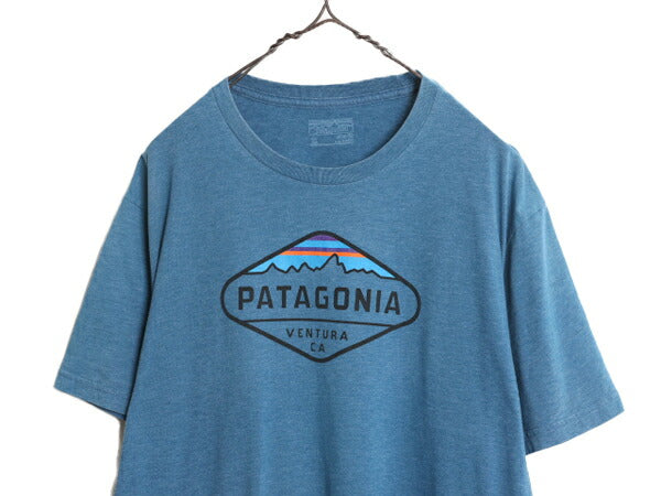 17年製 パタゴニア プリント 半袖 Tシャツ メンズ XL 古着 Patagonia アウトドア フィッツロイ クレスト グラフィック スリム フィット 青