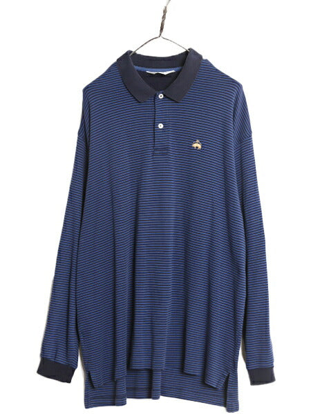 90s ブルックスブラザーズ ゴールデン フリース ボーダー 長袖 ポロシャツ メンズ XL オールド Brooks Brothers ワンポイント 大きいサイズ