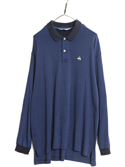 90s ブルックスブラザーズ ゴールデン フリース ボーダー 長袖 ポロシャツ メンズ XL オールド Brooks Brothers ワンポイント 大きいサイズ