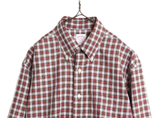ブルックスブラザーズ チェック 3点留め ボタンダウン 長袖 シャツ メンズ М / 古着 Brooks Brothers コットン ノーアイロン ポケット付き