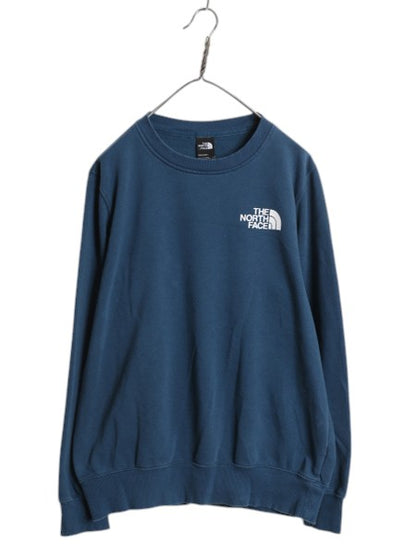 ノースフェイス 両面 プリント スウェット メンズ М / 古着 アウトドア トレーナー クルーネック 裏起毛  ボックスロゴ バックプリント 青