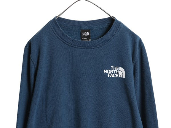 ノースフェイス 両面 プリント スウェット メンズ М / 古着 アウトドア トレーナー クルーネック 裏起毛  ボックスロゴ バックプリント 青