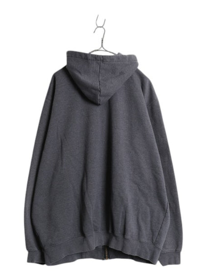 US企画 カーハート フルジップ スウェット フード パーカー メンズ 2XL / トレーナー 裏起毛 ジップアップ ワンポイント 大きいサイズ 灰