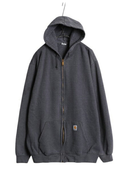 US企画 カーハート フルジップ スウェット フード パーカー メンズ 2XL / トレーナー 裏起毛 ジップアップ ワンポイント 大きいサイズ 灰